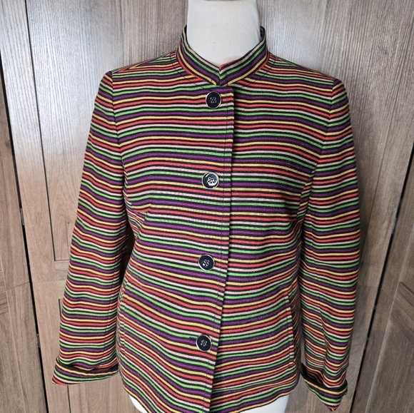 Talbots Womens Rainbow Colorful Striped Mandarin Collar Blazer Jacket - Picture 5 of 16